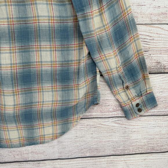 Toad&Co Recycled Cotton Blend Plaid Button Down Shirt Womens Small Blue Tan Red - Picture 14 of 14